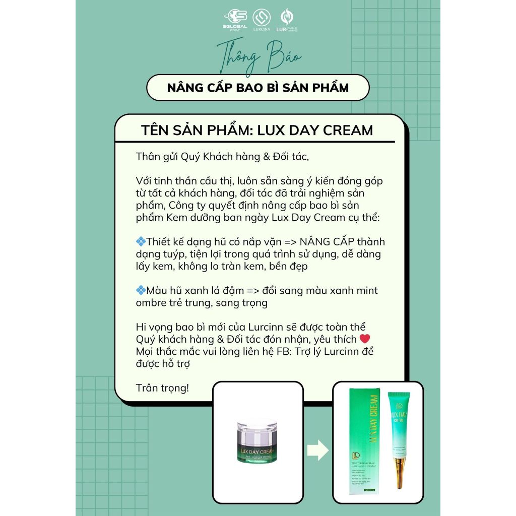 Kem Dưỡng Ban Ngày Lurcinn Lux Day Cream 15g