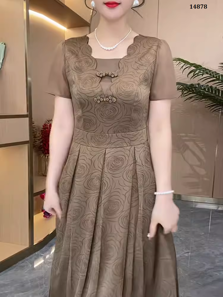 14878-Đầm xòe họa tiết hoa 3D cổ dợn sóng cách điệu (lụa latin)_thumbnail_0