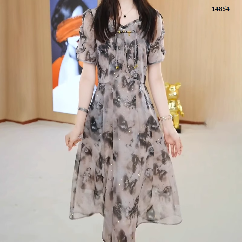 14854-Đầm voan xòe in bướm  3D cách điệu ( voan , lót )_thumbnail_0