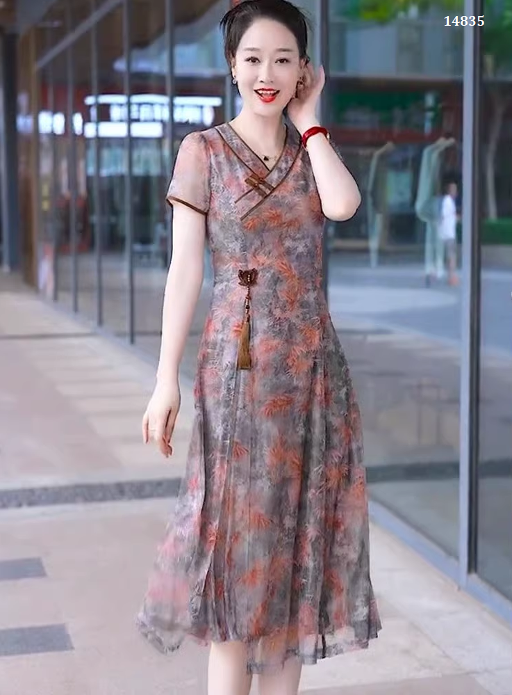 14835-Đầm xòe  A cổ tàu kết  nút cách điệu ( voan, lót)_thumbnail_0