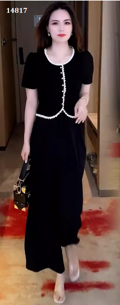 14817-Set bộ áo đen  viền trắng kèm quần suông ( áo  thun, quần lụa)_thumbnail_0