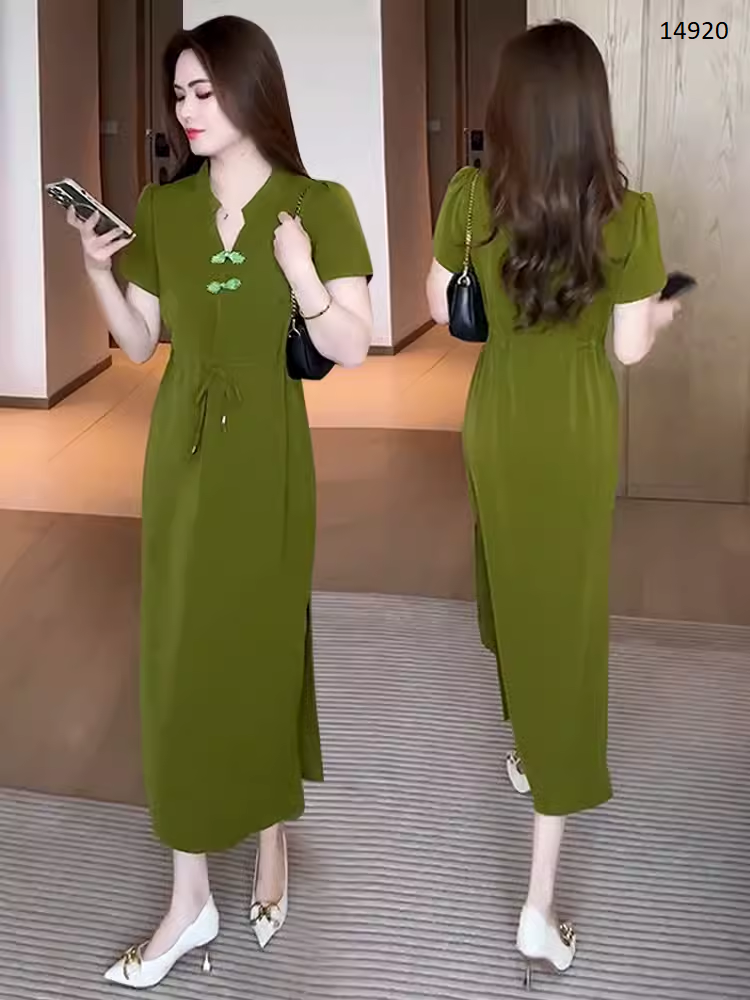 14920-Đầm suông cổ tàu kết nút eo rút dây cách điệu (  lụa latin)_thumbnail_1
