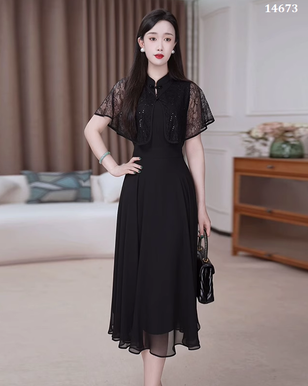 14673-Đầm xòe dự tiệc cổ tàu phối tay tiên ren cách điệu ( voan, ren)_thumbnail_3