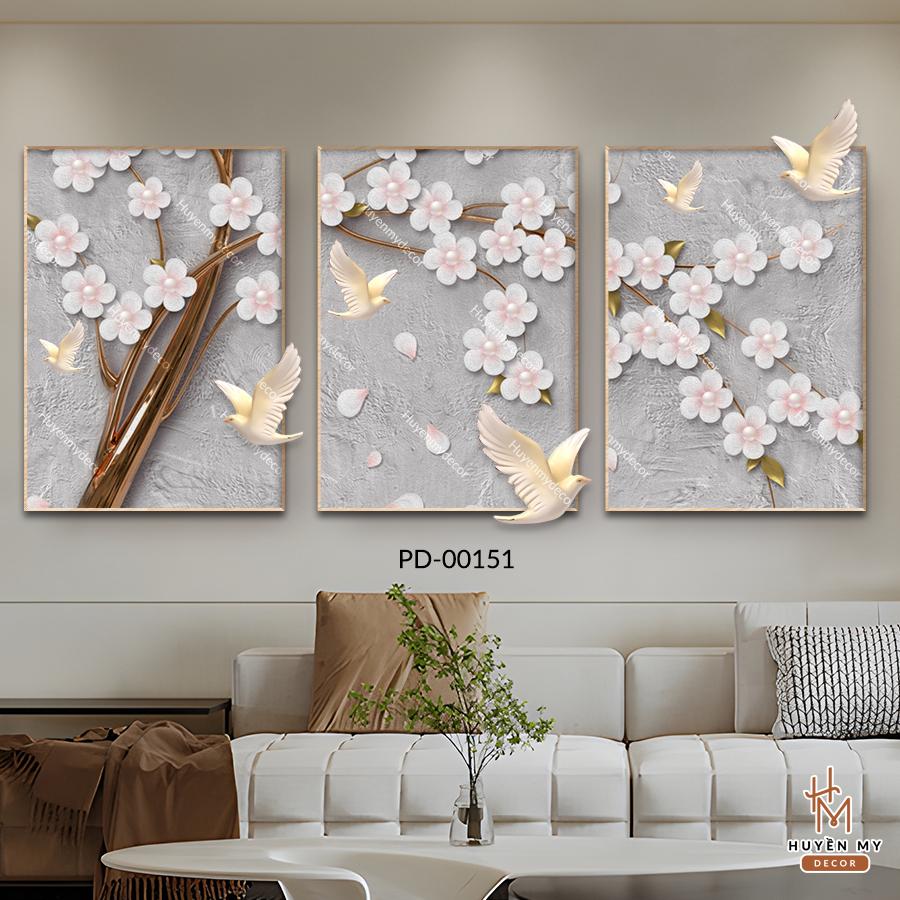 Tranh Treo Tường Tráng Gương Phù Điêu Chủ Đề Hoa, Tranh Decor Họa Tiết Nổi, Trang Trí Phòng Khách, Phòng Làm Việc