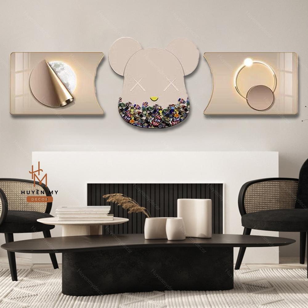 ( Nhiều mẫu ) Set Tranh Gấu Kaws, Bearbrick Tráng Gương Decor Phòng Khách, Phòng Ngủ, Salon Decor Tường Treo Tường