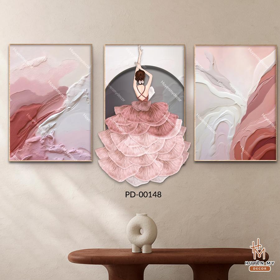 Combo 3 Tranh Cô Gái Tráng Gương Phù Điêu Họa Tiết Nổi, Tranh Decor Cao Cấp