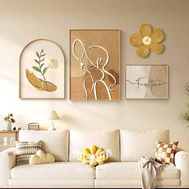 Set 4 Tranh Đồng Hồ 3D Treo Tường, Tranh Lụa Kim Sa, Trang Trí Phòng Khách, Spa, Showroom - Huyền My Decor