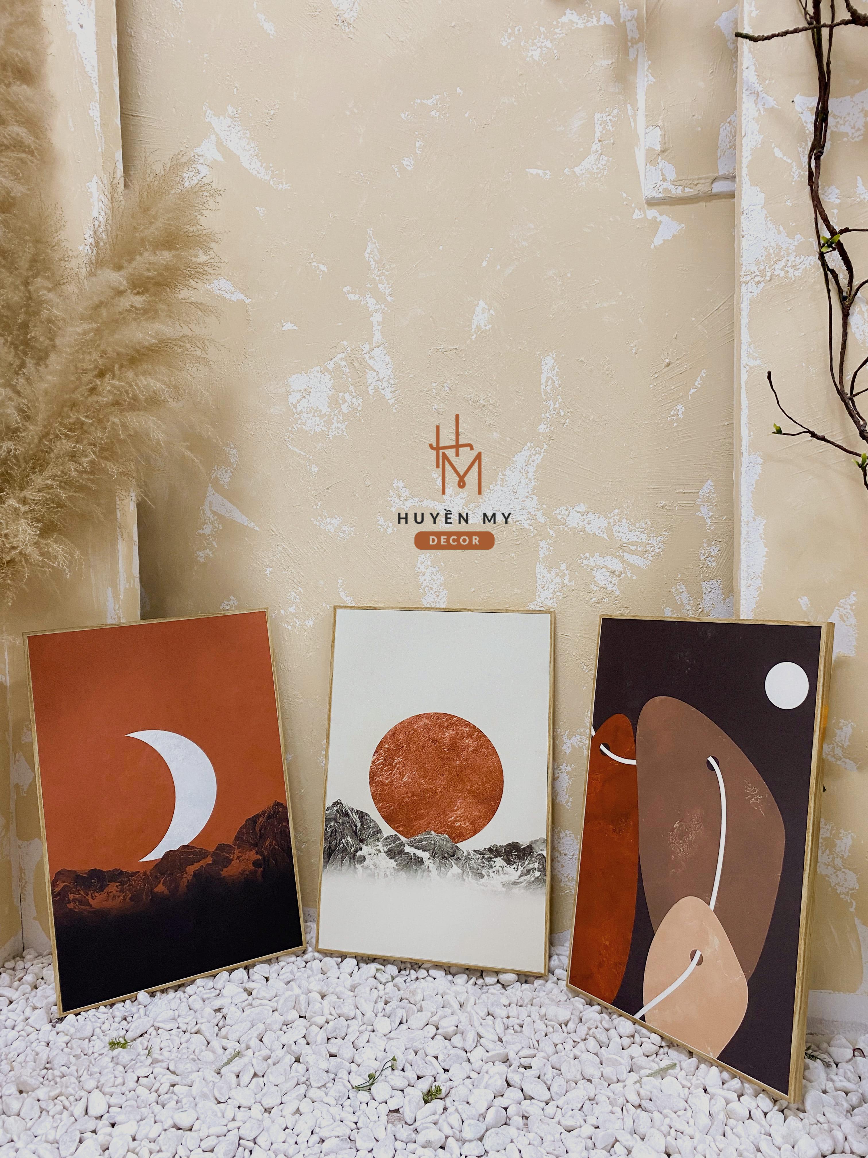 (ảnh thật) Tranh bộ 3 trìu tượng chất liệu lụa kim sa decor cao cấp