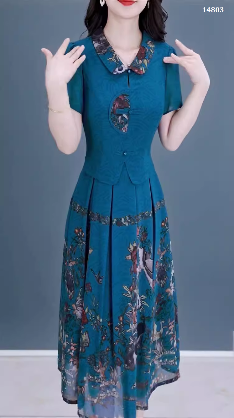 14803-Đầm voan  xanh in 3D kiểu  peplum cách điệu ( voan, lót)_thumbnail_0