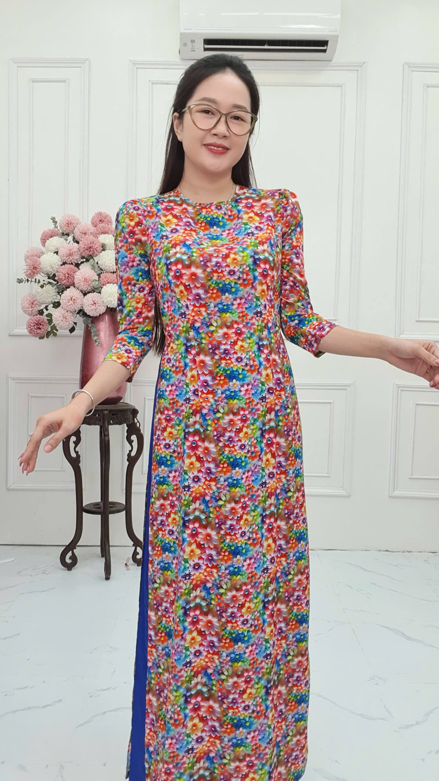 A2782 áo dài khít bồng lụa Nhật hoa đá ngũ sắc_thumbnail_2