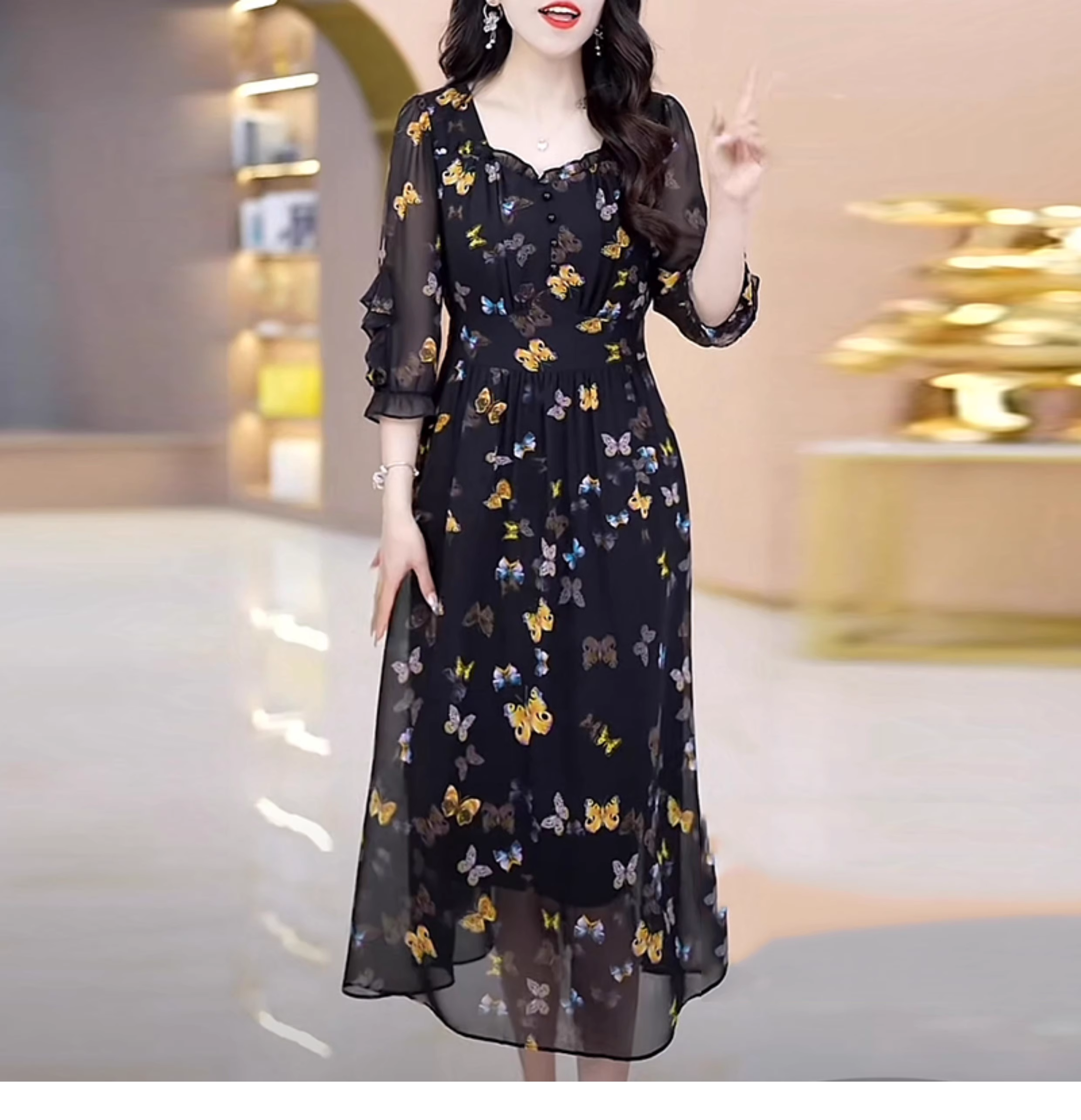 14960-Đầm voan xoè tay dài in bướm 3D ( voan, lóty)_thumbnail_0