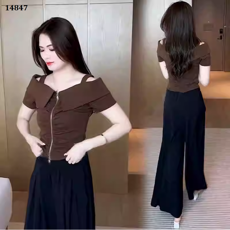 14847-Set bộ áo thun bẹt vai kèm quần suông ( áo thun mịn, quần lụa đũi)_thumbnail_4