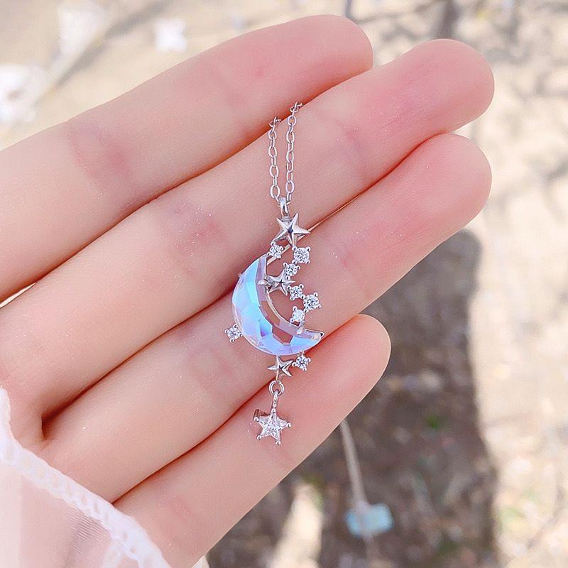 [May Jewels] Dây chuyền Bông tai Dạ Nguyệt Lấp Lánh - Vòng cổ Mặt trăng ánh bạc dành cho nữ_thumbnail_7