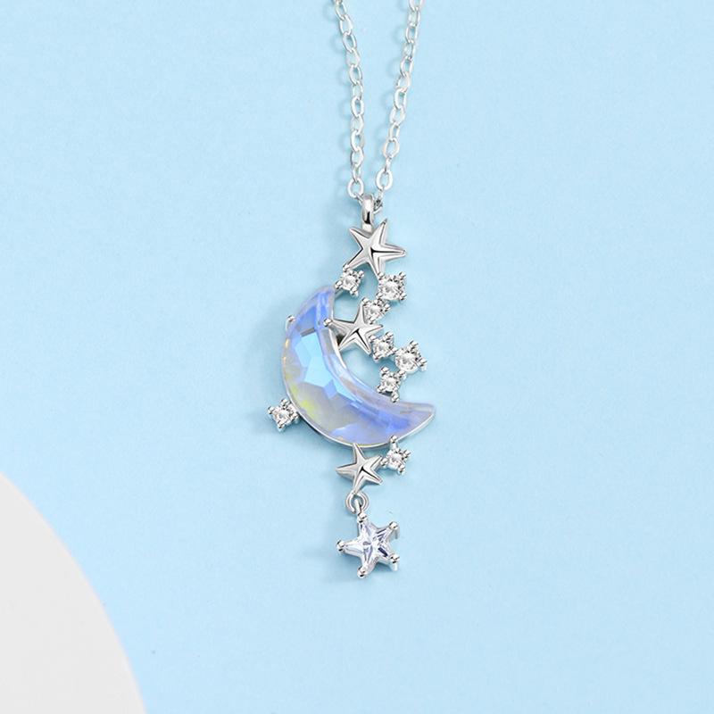 [May Jewels] Dây chuyền Bông tai Dạ Nguyệt Lấp Lánh - Vòng cổ Mặt trăng ánh bạc dành cho nữ