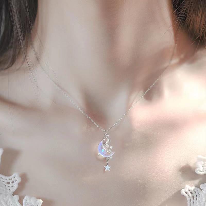 [May Jewels] Dây chuyền Bông tai Dạ Nguyệt Lấp Lánh - Vòng cổ Mặt trăng ánh bạc dành cho nữ_thumbnail_1