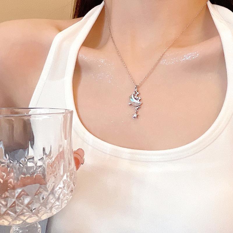 [May Jewels] Dây chuyền Bông tai Dạ Nguyệt Lấp Lánh - Vòng cổ Mặt trăng ánh bạc dành cho nữ_thumbnail_3