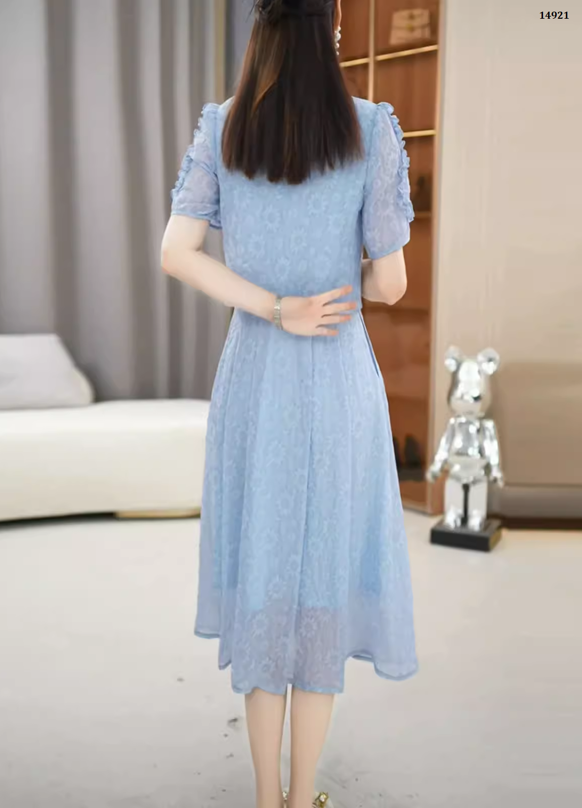 14921-Đầm  voan xanh nhạt in 3D cách điệu ( voan,lót)_thumbnail_1