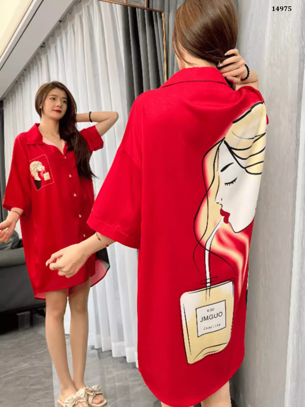 14975-Đầm lụa latin đỏ  cô gái tóc vàng ( lụa latin)_thumbnail_1