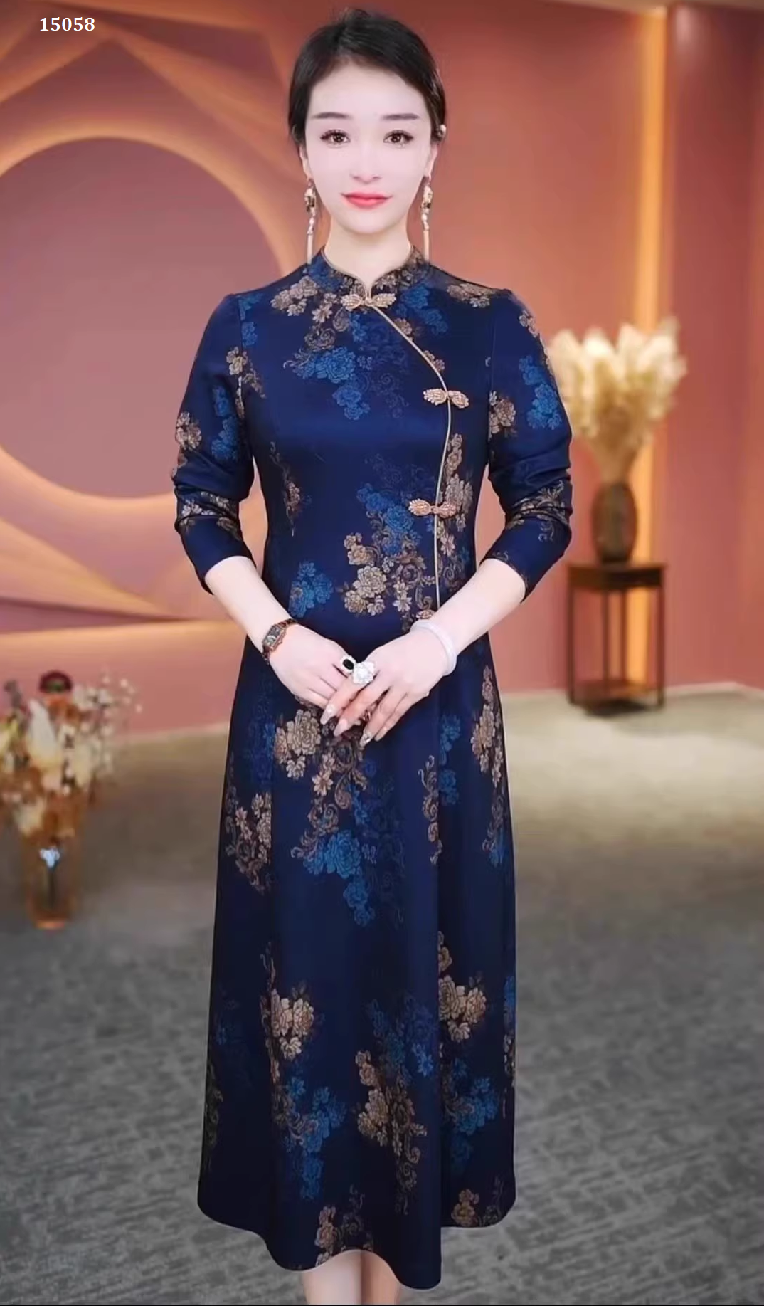 15058-Đầm suông A tay lở cổ tàu kết nút cách điệu (lụa,lót)_thumbnail_1