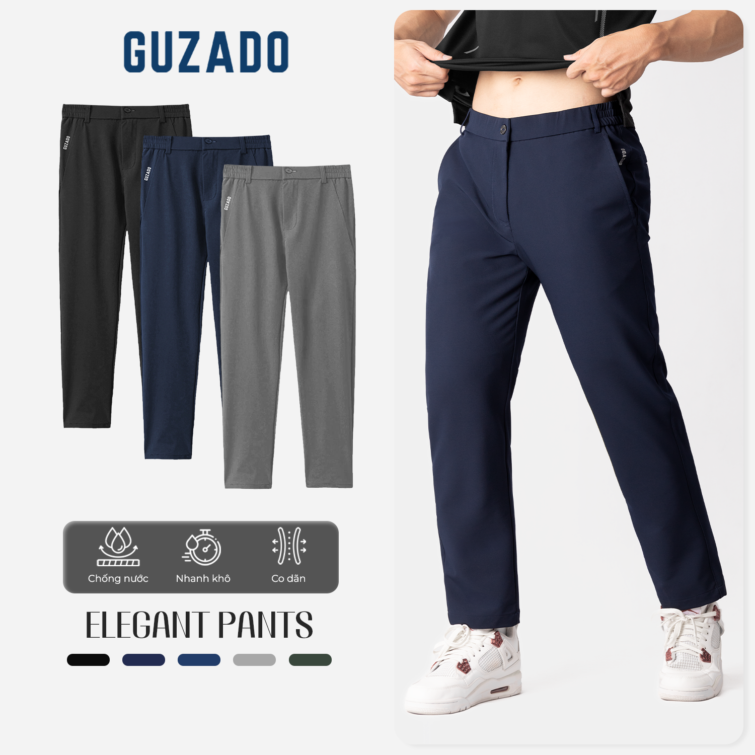 Quần Âu Nam GUZADO Cao Cấp , Cạp Cúc GDC03