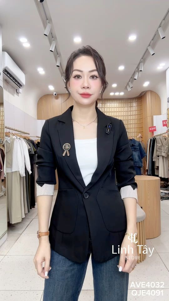 ÁO VEST ỐNG TAY KẺ CÓ TAG