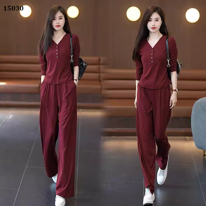 15030-Set bộ  đỏ áo tay dài kết nút kèm quần ống suông ( thun tăm)_thumbnail_1