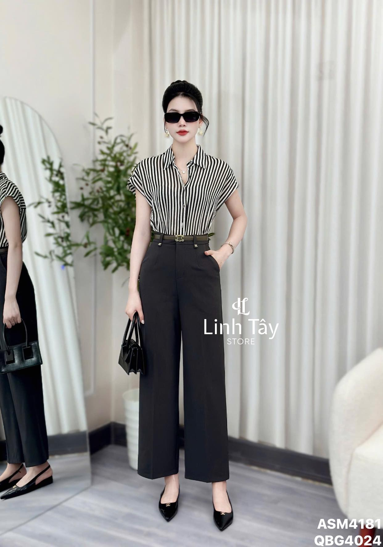 Áo Sơ Mi Tay Ngắn Kẻ Sọc Thiết Kế Đơn Giản