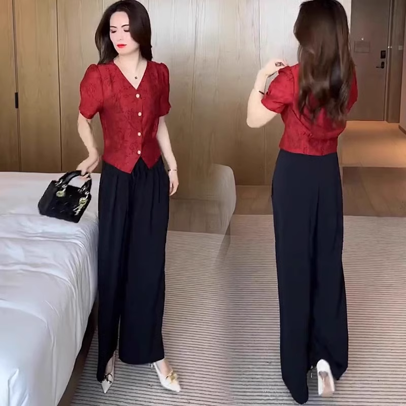 15074-Set bộ áo cổ tim kết nút kèm quần suông đen (lụa vân gấm, quần lụa đũi)_thumbnail_0