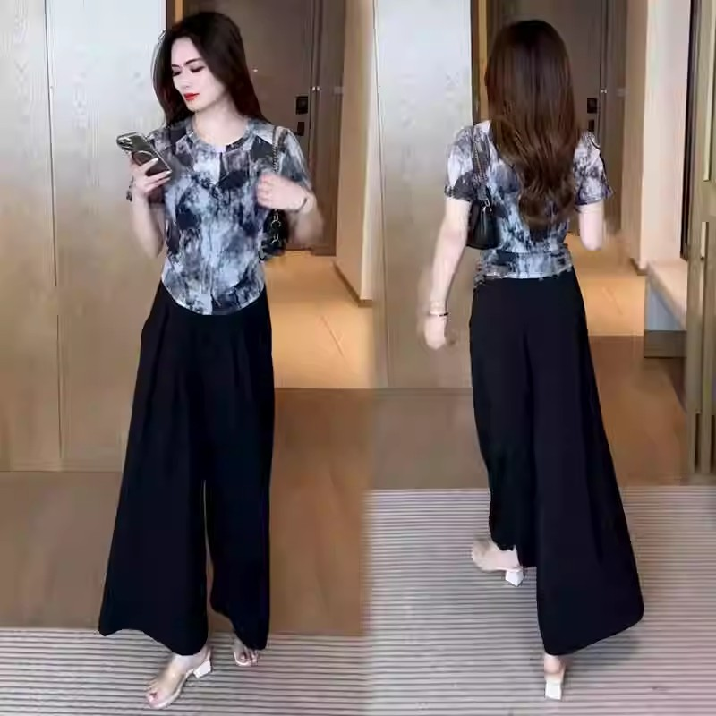 15075-Set bộ áo thun in loang  3D kèm quần suông lụa đũi ( thun lưới, lụa đũi)_thumbnail_0