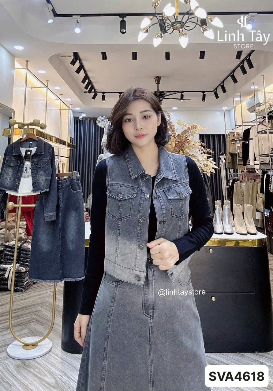 Sét Jeans 3 Chi Tiết Áo Khoác Ba Lỗ