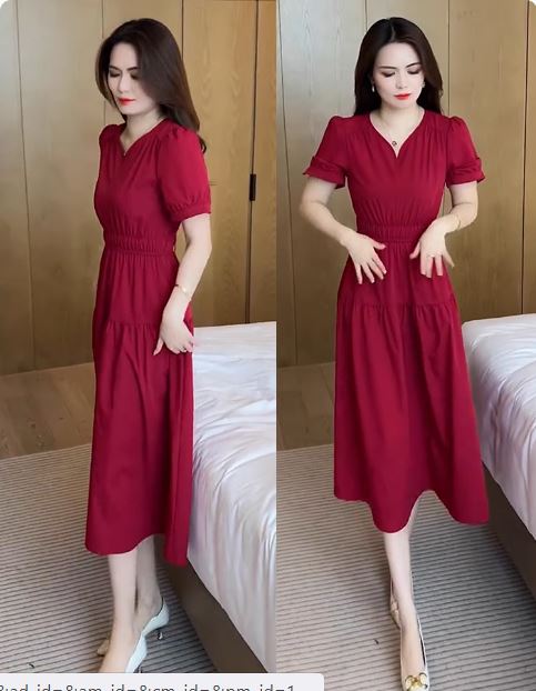 15064-Đầm xòe công sở màu đỏ nối tầng (voan hàn+ lót) 15064_thumbnail_1