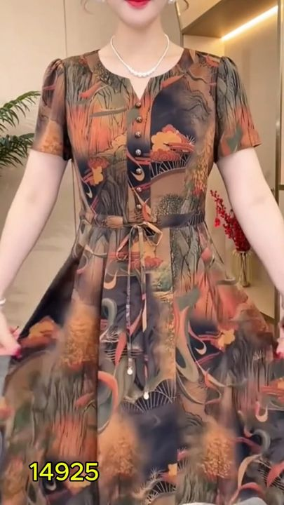 14925-Đầm xoè A hoạ tiết  3D eo thắt dây rút cách điệu ( lụa mịn)_thumbnail_0