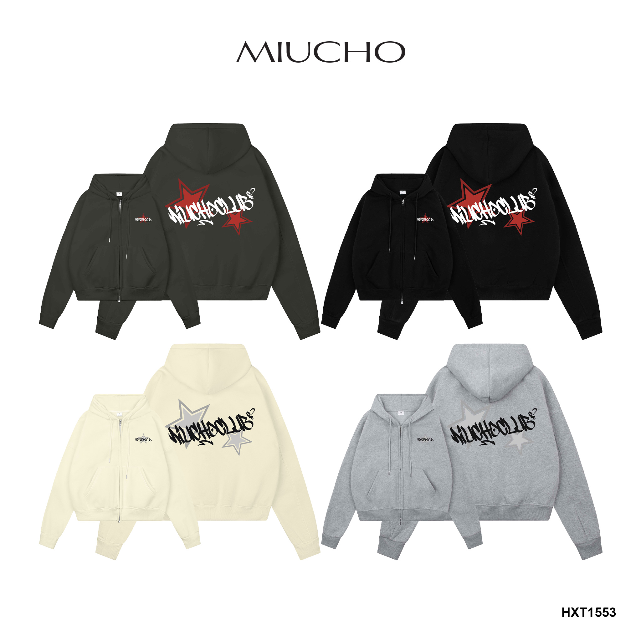 Áo hoodie zip nam localbrand form boxy HXD1553 Miucho Club vải nỉ bông dày dặn in mix