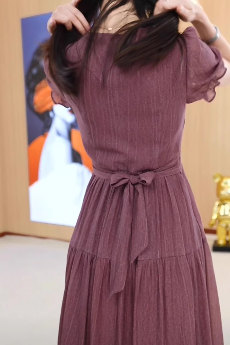 15096-Đầm xoè  tay ngắn kết nút tàu cổ nhún viền  cách điệu ( voan tơ bọt)_thumbnail_2