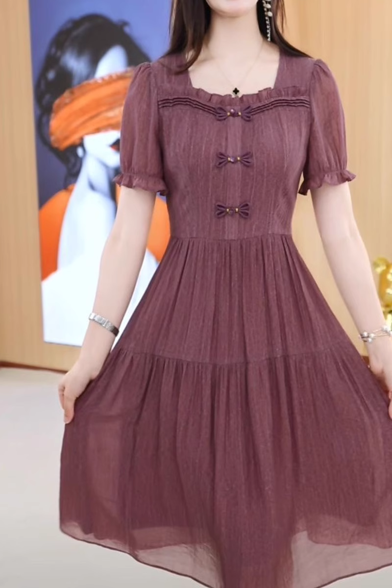 15096-Đầm xoè  tay ngắn kết nút tàu cổ nhún viền  cách điệu ( voan tơ bọt)_thumbnail_0