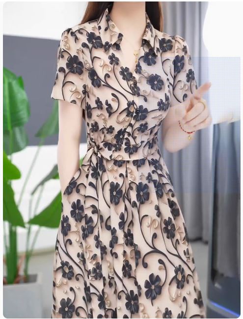 14907-Đầm xòe trung niên họa tiết hoa 3D (voan 3D) _thumbnail_2