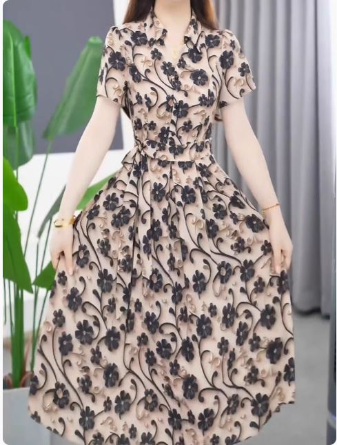 14907-Đầm xòe trung niên họa tiết hoa 3D (voan 3D) _thumbnail_1