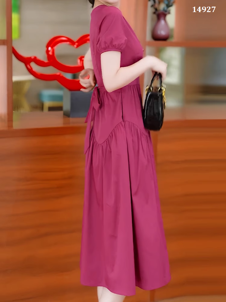14927-Đầm xoè hồng cổ cách điệu ( lụa mịn một lớp)_thumbnail_3