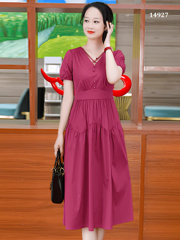14927-Đầm xoè hồng cổ cách điệu ( lụa mịn một lớp)_thumbnail_1