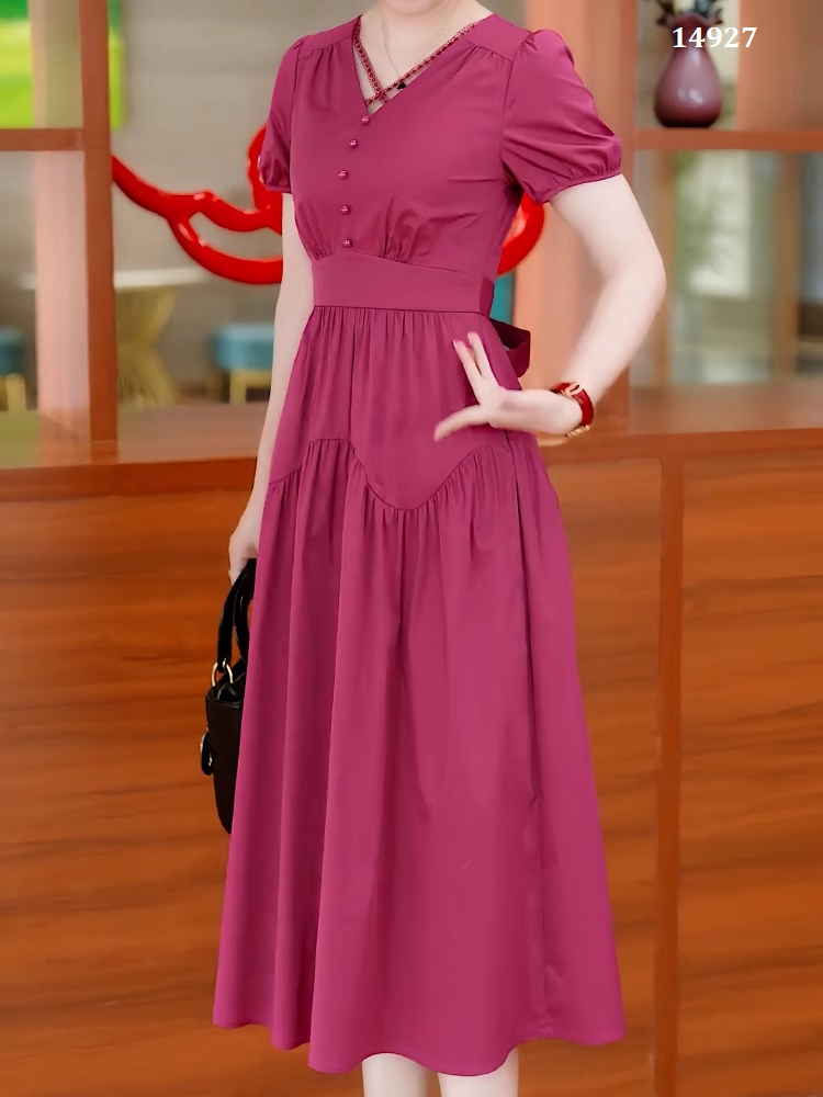 14927-Đầm xoè hồng cổ cách điệu ( lụa mịn một lớp)_thumbnail_2