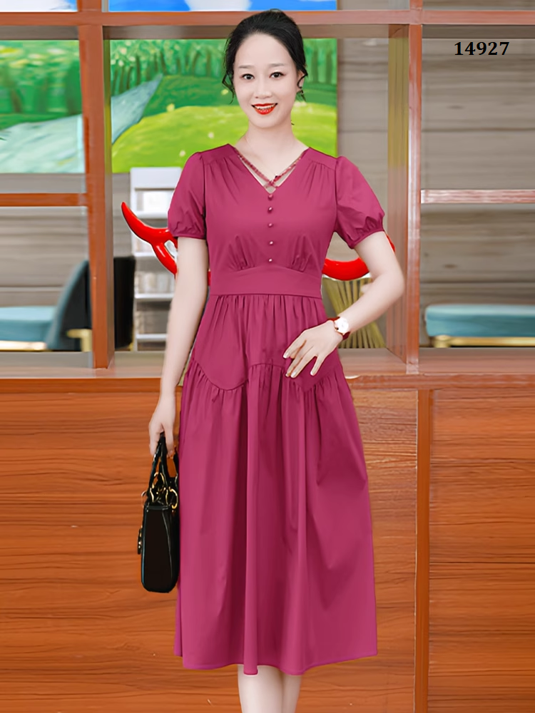 14927-Đầm xoè hồng cổ cách điệu ( lụa mịn một lớp)_thumbnail_0