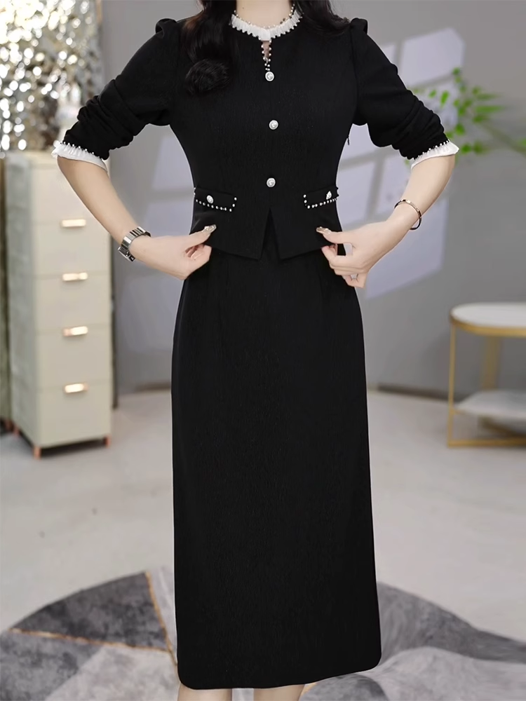 15125-Đầm body suông đen dáng peplum cổ và  tay viền trắng (thun mịn)_thumbnail_1