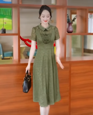 15444-Đầm xòe xanh rêu cổ bẻ kết nút tàu ( lụa)_thumbnail_0