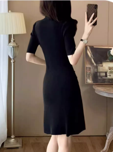 15754-Đầm suông đen tay ngắn kết nút chéo ( thun tâm)_thumbnail_2