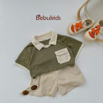 SB2116-polo cổ v túi ngực in chữ