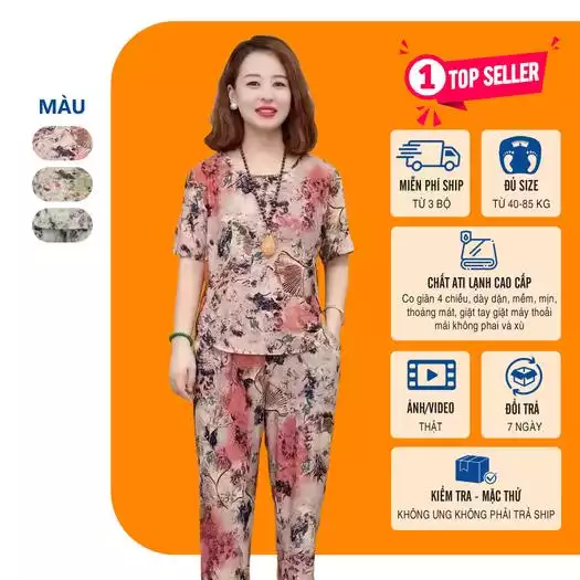 Product image - [ MÃ QH ] Đồ bộ họa tiết quạt hoa