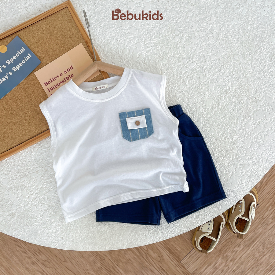 SB1868-Set bộ ba lỗ cho bé chất liệu cotton mêm mát phối túi ngực