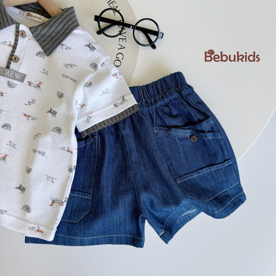 SB2122- bộ polo phối cổ tay nẹp, in họa tiết ngôi nhà, bánh quy