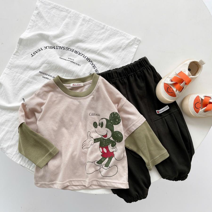 SB2171-bộ dài tay phối cổ, tay, thân in mickey be