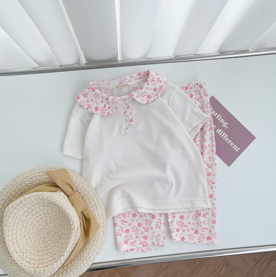 SB2159- sét cổ sen quần lửng be hoa